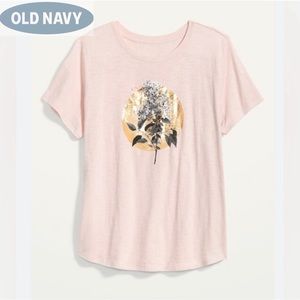 Old Navy EveryWear Pastel Pink And Gold Slub-Knit Graphic Tee Comfy Floral Small